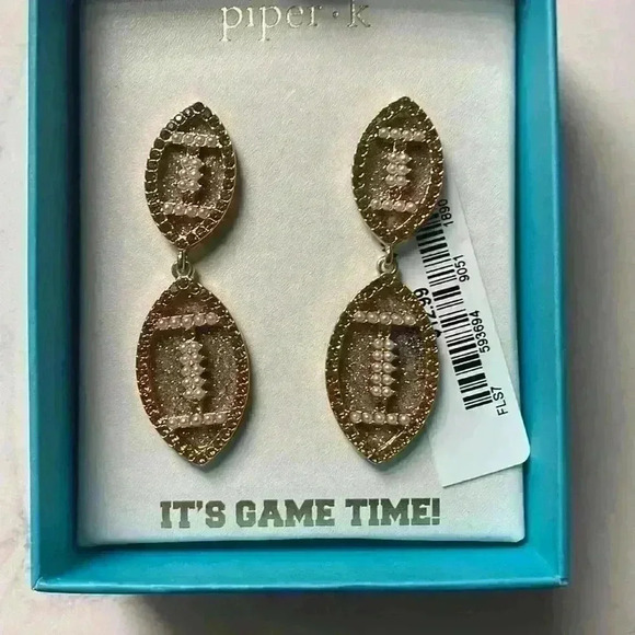 Football Earings Sparky Bedazzled Superbowl- NWT - Picture 3 of 5